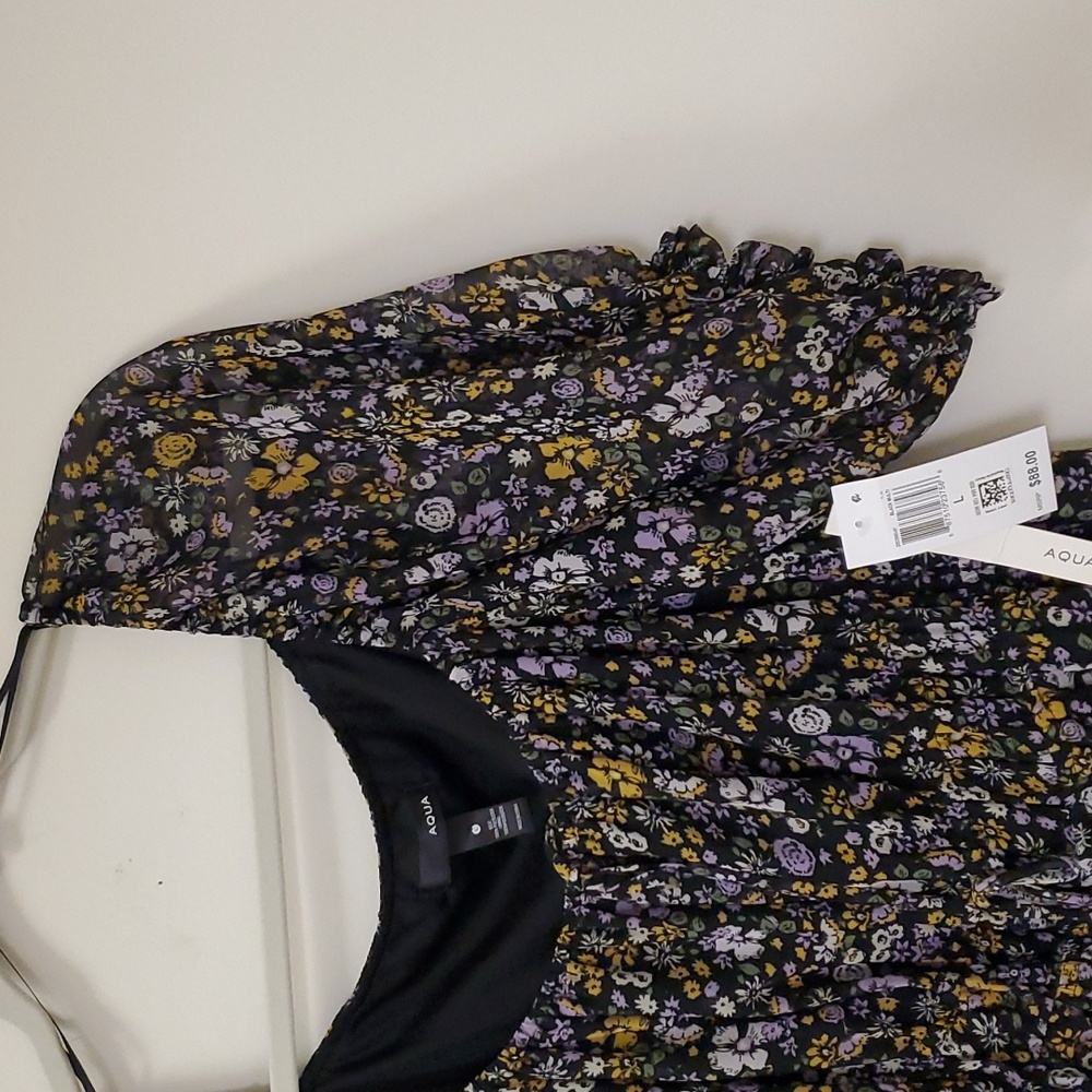 NWT Aqua Puffsleeve Boho Floral & Paisley Peasant Mid Length Multi Color Sz L - Picture 10 of 17